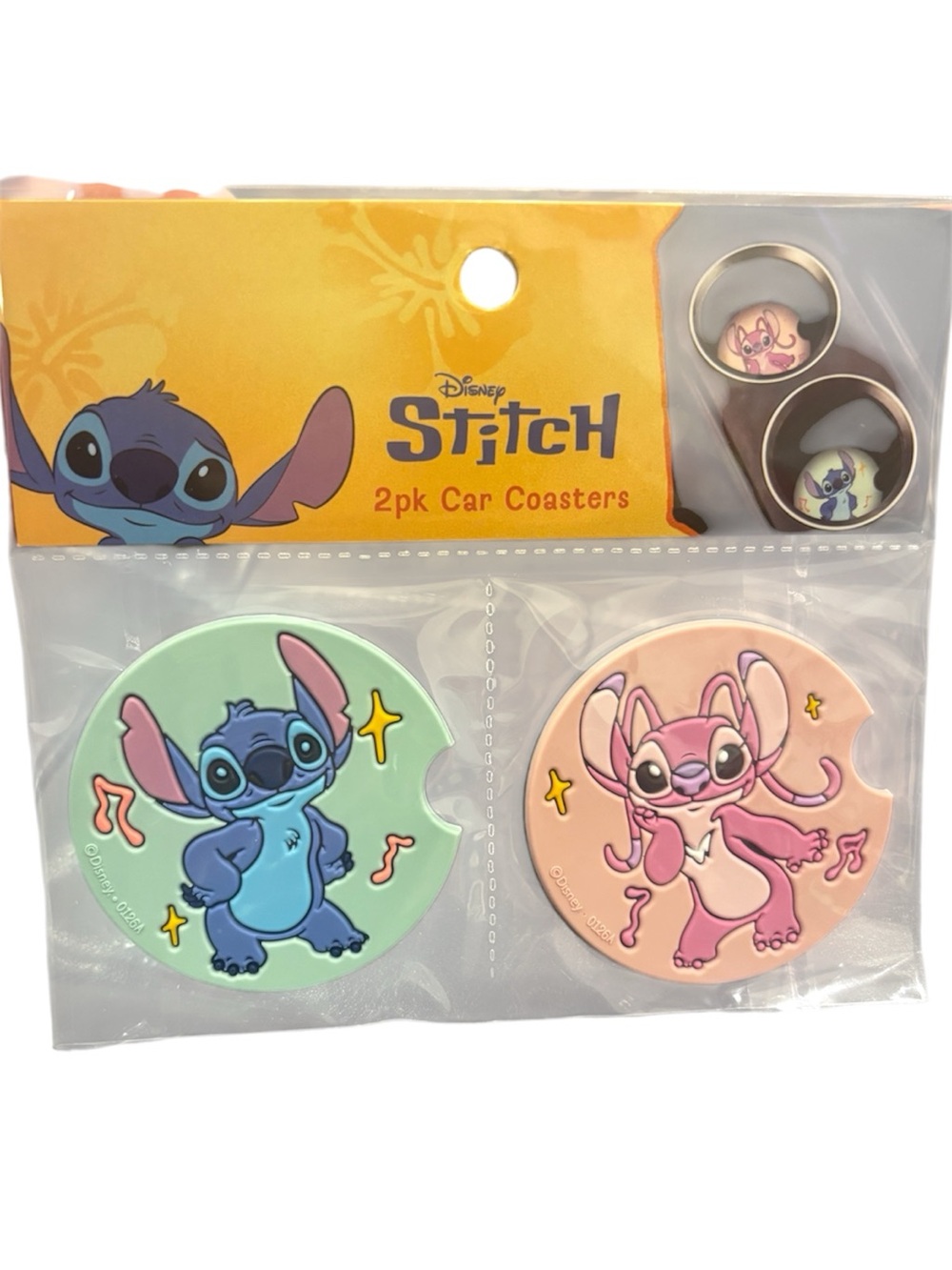Disney Stitch and Ángel Car Coasters 2pk NEW